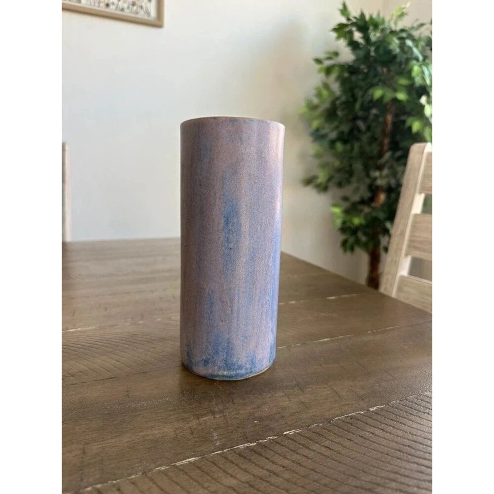 Handmade Studio Pottery Vase 7.5” Lavender Blue Glazed Ceramic Modern Decor